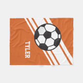 オレンジサッカーボールはパーソナライズな名前を遊ばします フリースブランケット (正面(横))