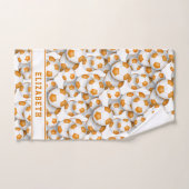 オレンジサッカーボール柄アスリート名 バスタオルセット (ハンドタオル)