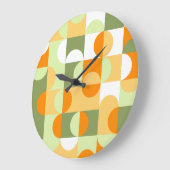 オレンジサニーイエローダークグリーンレトロアートパターン ラージ壁時計 (傾斜)