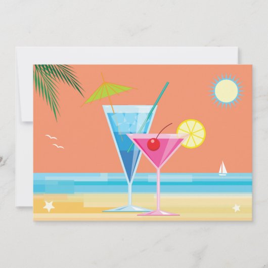 オレンジサマーカップルのシャワー招待状 招待状 (正面)