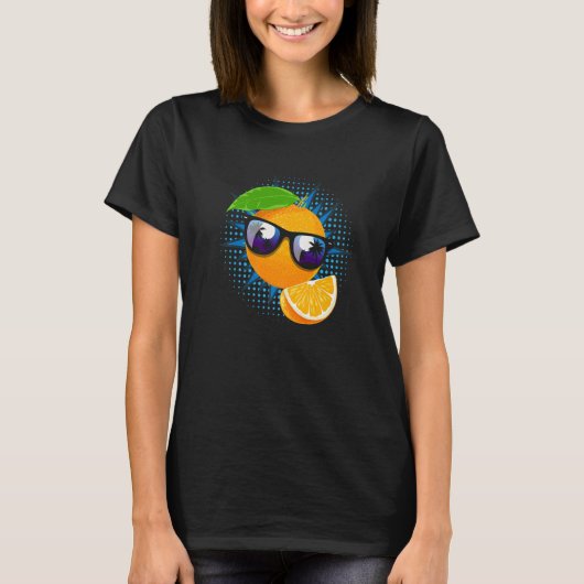 オレンジサングラスジュースフルーツ夏キッズオレンジ Tシャツ (正面)
