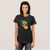 オレンジサングラスジュースフルーツ夏キッズオレンジ Tシャツ (正面フル)