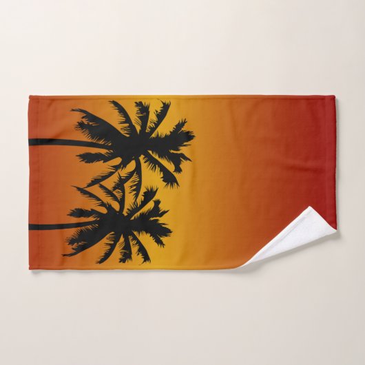 オレンジサンセットのヤシの木のシルエット ハンドタオル (ハンドタオル)