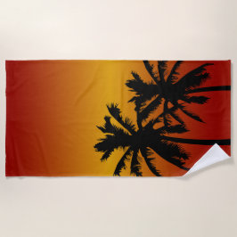 オレンジサンセットのヤシの木のシルエット ビーチタオル