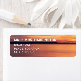 オレンジサンセットオーバーレイクウォーター夕べ写真 ラベル