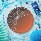 オレンジサンセットスパークリングダイヤモンドスパイダーウェブ ペーパープレート (パーティー)