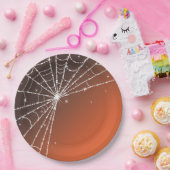 オレンジサンセットスパークリングダイヤモンドスパイダーウェブ ペーパープレート (パーティー)