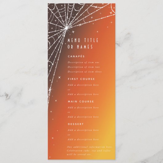 オレンジサンセットダイヤモンドスパイダーウェブ フラット4コースカード メニュー (正面)