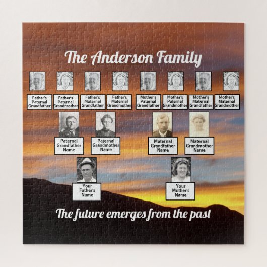 オレンジサンセットバックマウンテンズファミリーツリー引用文 ジグソーパズル (縦)