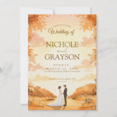 オレンジサンセットフラワーハワイウェディング 招待状 (正面)