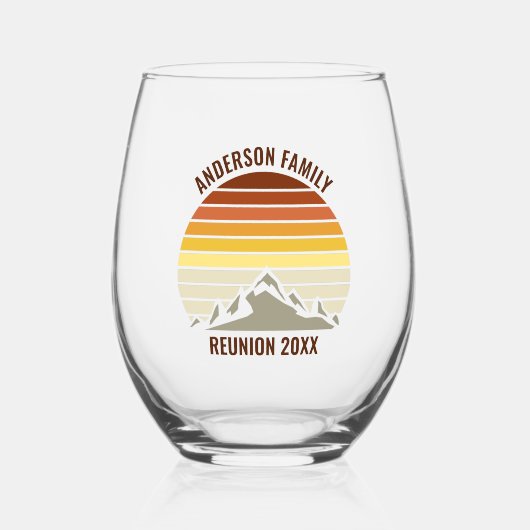 オレンジサンセットマウンテンレトロファミリー懇親会パーティー ステムなしワイングラス (正面)