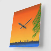 オレンジサンセット自然 スクエア壁時計 (傾斜)