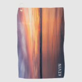 オレンジサンセット風景写真（名前カスタマイズ可能） ゴルフタオル (正面)