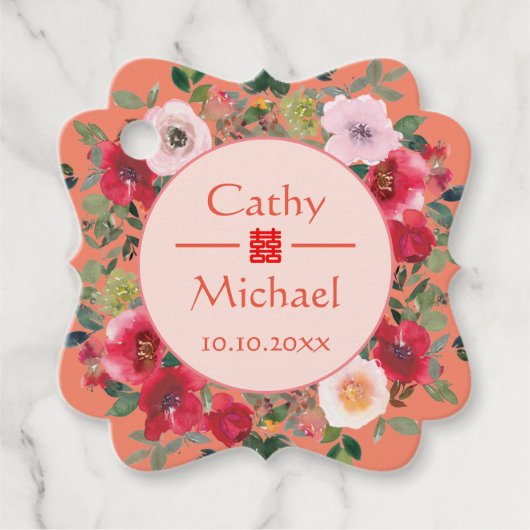 オレンジサークルフローラモダン結婚中国のリース フェイバータグ (正面)