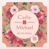 オレンジサークルフローラモダン結婚中国のリース ペーパーコースター (正面)