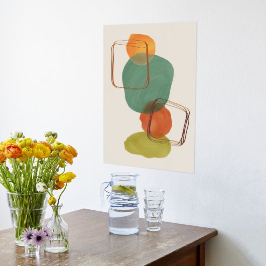 オレンジシェイプ手描き水彩画モダン第1条 箔ポスター (レイダウン (キッチン))