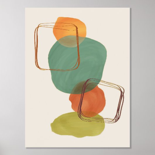 オレンジシェイプ手描き水彩画モダン第1条 箔ポスター (正面)