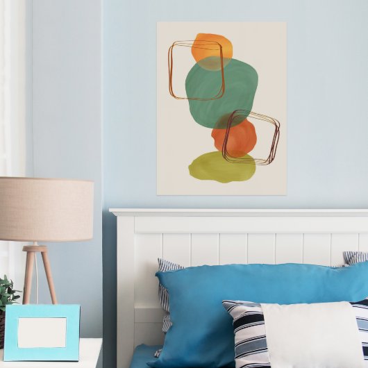 オレンジシェイプ手描き水彩画モダン第1条 箔ポスター (インサイチュ (寝室))