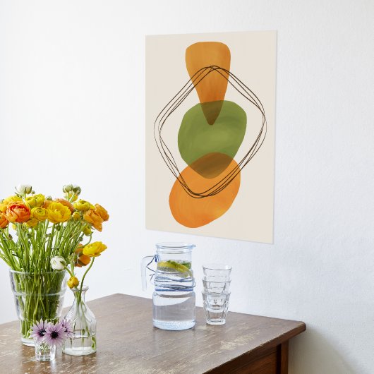 オレンジシェイプ手描き水彩画モダン第3条 箔ポスター (レイダウン (キッチン))
