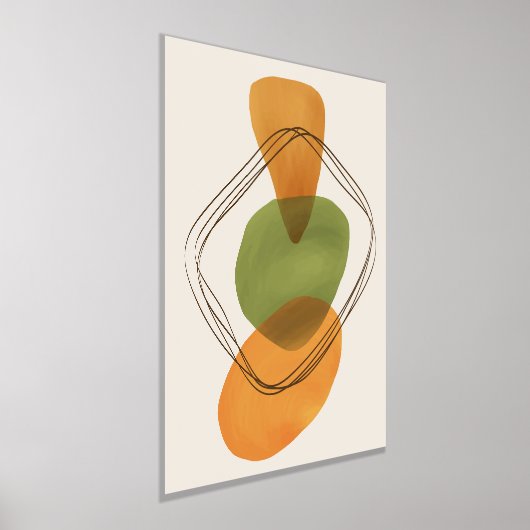 オレンジシェイプ手描き水彩画モダン第3条 箔ポスター (レイダウン)