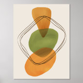 オレンジシェイプ手描き水彩画モダン第3条 箔ポスター (正面)
