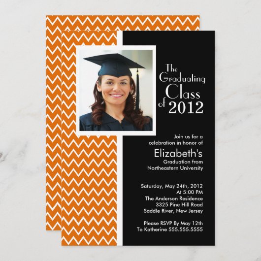 オレンジシェブロンの写真の卒業のパーティの招待状 招待状 (正面/裏面)