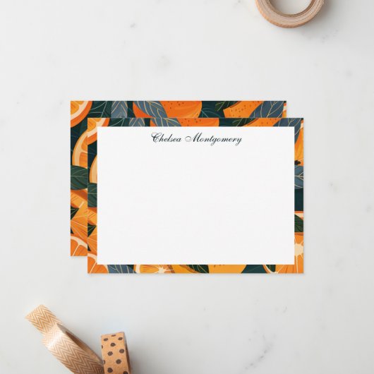 オレンジシトラスイラストレーション パーソナライズされた ノートカード (正面/裏面インサイチュ)