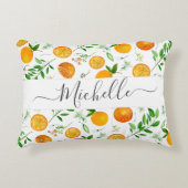 オレンジシトラスサマーフローラ植物模様 アクセントクッション (正面)