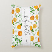 オレンジシトラスサマーフローラ植物模様 アクセントクッション (正面(垂直))