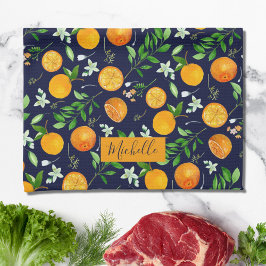 オレンジシトラスサマーフローラ植物模様 キッチンタオル