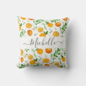 オレンジシトラスサマーフローラ植物模様 クッション (正面)