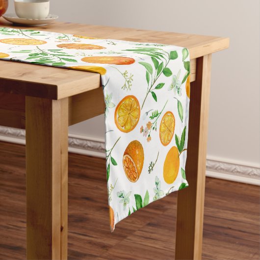 オレンジシトラスサマーフローラ植物模様 ショートテーブルランナー (インサイチュ)