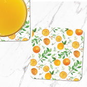 オレンジシトラスサマーフローラ植物模様 スクエアペーパーコースター