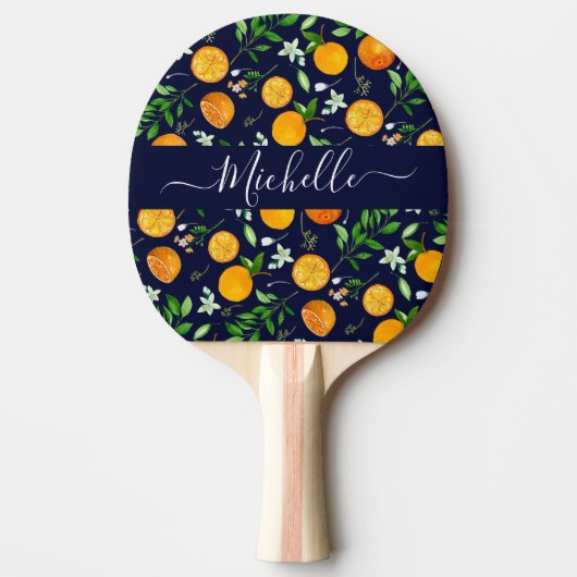 オレンジシトラスサマーフローラ植物模様 卓球ラケット (正面)
