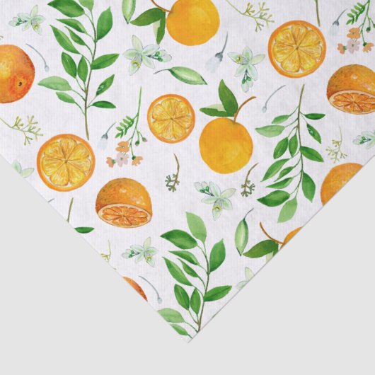 オレンジシトラスサマーフローラ植物模様 薄葉紙 (詳細)