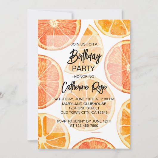 オレンジシトラススライス夏の誕生日パーティー 招待状 (正面)