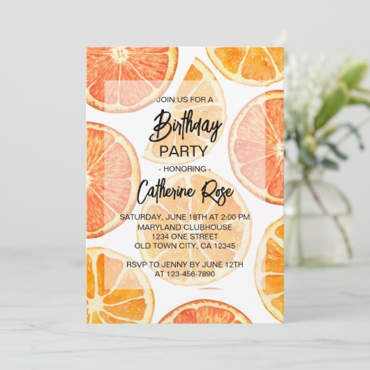 オレンジシトラススライス夏の誕生日パーティー 招待状 (スタンド正面)