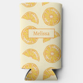 オレンジシトラスフルーツイラストと名前をカスタムする スリム缶クーラー (正面)