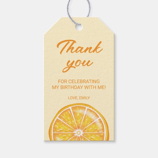 オレンジシトラスフルーツカスタム誕生日ありがとう ギフトタグ (正面)