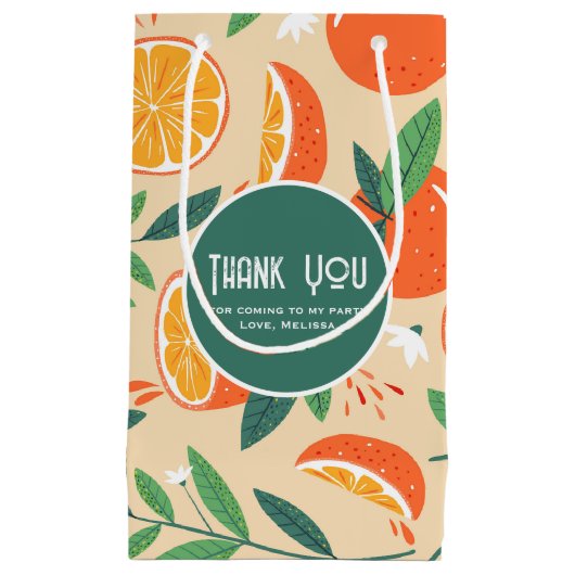 オレンジシトラスフルーツレトロパターンパーティーありがとう スモールペーパーバッグ (正面)