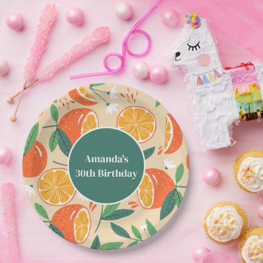 オレンジシトラスフルーツレトロパターン誕生日 ペーパープレート (パーティー)