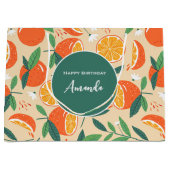 オレンジシトラスフルーツレトロパターン誕生日 ラージペーパーバッグ (正面)