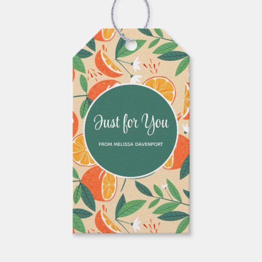 オレンジシトラスフルーツレトロパターン ギフトタグ (正面)