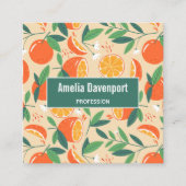 オレンジシトラスフルーツレトロパターン スクエア名刺 (正面)