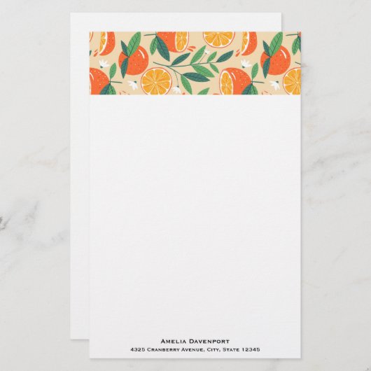 オレンジシトラスフルーツレトロパターン 便箋 (正面/裏面)