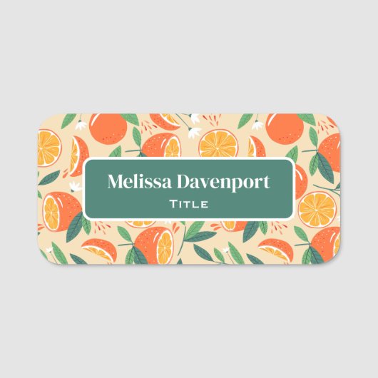 オレンジシトラスフルーツレトロパターン 名札 (正面)