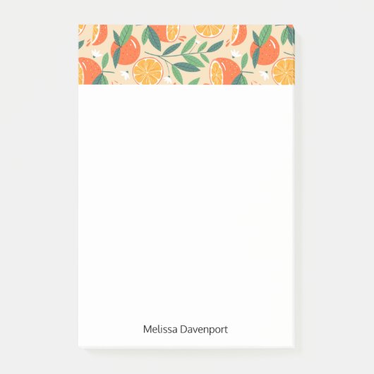 オレンジシトラスフルーツレトロパター縁どン ポストイット (正面)