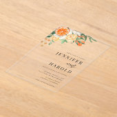 オレンジシトラスフローラサマートランスペアレント結婚ズ アクリル招待状 (レイダウン)