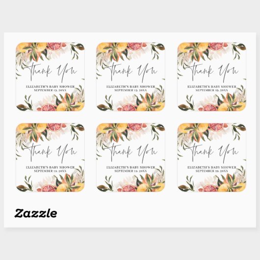 オレンジシトラスボタニカル |赤ちゃんシャワーのお気に入り スクエアシール (シート)