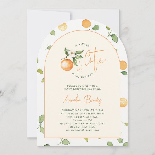 オレンジシトラスリトルかわいこちゃんアーチベイビーシャワー 招待状 (正面)